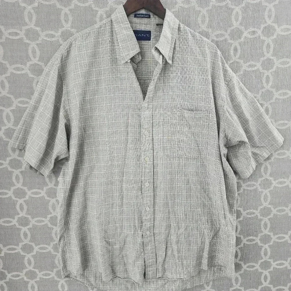 Vintage GANT Boston Cord Checker Textured Button Up Short sleeve Men's Shirt - Picture 1 of 9